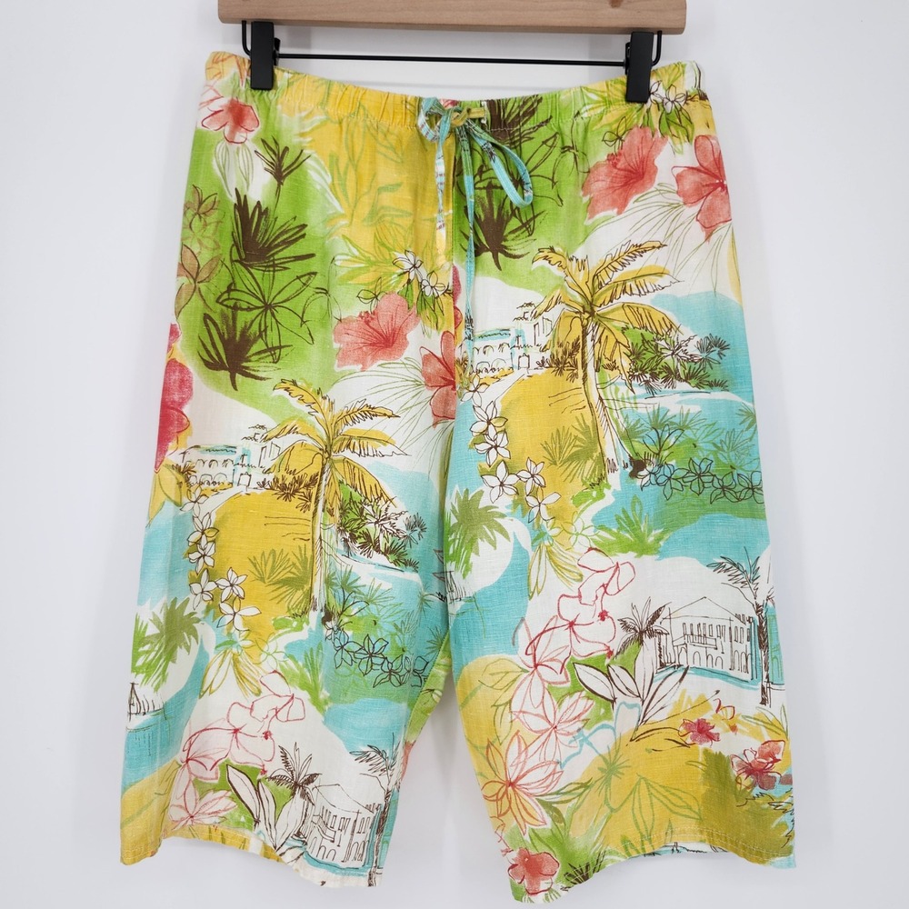 Hot Cotton Petite Womens 2 Piece Linen Blend Set Small S Beachy Tropical‎ Resort - Picture 3 of 13